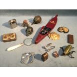 Miscellaneous items including a leather case with necessaire with three pairs of scissors, a