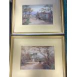 Arthur Knowles, watercolours, a pair, village street scenes with figures, signed, mounted &
