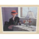 Susan Kuznitsky, contemporary lithographic print, interior with lady at table, signed and numbered