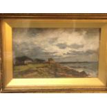 Robert Home, oil on board, coastal view with figures inscribed to verso The Billowness at Anstruther