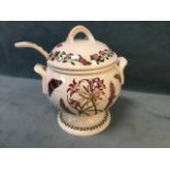 A large Portmeirion soup tureen & cover with ladle, decorated with flowers and butterflies. (12.