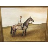 M Matthews, oil on canvas, mounted rider in landscape, signed and framed. (19.5in x 15.25in)