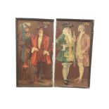 Oil on canvas, laid down on boards, a pair, historical figures with gilded dates of 1740 and 1500,