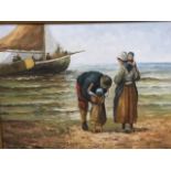 R Wilson, oil on canvas, sailors farewell with family on foreshore, in elaborate foliate moulded
