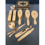 Miscellaneous pre-47 ivory including a five-piece Victorian dressing table set, an inlaid