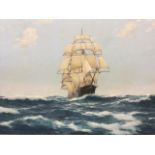 WJ Popham, oil on canvas, Victorian tall ship in choppy seas titled The Lightning, artists details