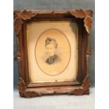 An oval Victorian watercolour bust portrait of a lady, signed? indistinctly on collar, mounted and