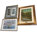 Gino Bardelli, oil on board, wooded landscape with rock, signed & framed; a pair of contemporary