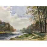 John Martin, watercolour, landscape view of the Tweed, signed and titled, mounted & framed. (13.