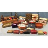 Various boxes and cabinets of sewing materials, buttons, cottons, needles, etc., including small