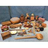 Miscellaneous treen including a mouseman oak napkin ring, a Danish rosewood pencil box, a walnut