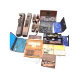 A collection of boxed micrometers and other fine engineering tools & measures; seven miscellaneous