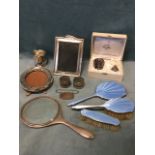 Miscellaneous hallmarked silver including a pale blue guilloche enamelled three-piece dressing table