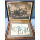 A nineteenth century aquatint after George Morland, A Mad Bull, hogarth framed; and a Pears print of