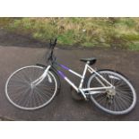 A Raleigh Pioneer Spirit bicycle with padded soft seat, Shimano gears, mudguards, etc.