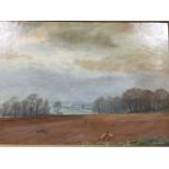 Ernest Payne, oil on canvas, country landscape with pheasants in field, signed & framed. (19.25in