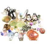 Miscellaneous ceramics & glass including ornaments, a carnival glass bowl a pair of porcelain wall