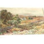 Watercolour, country landscape with distant building, unsigned, mounted & framed, Dean Gallery label