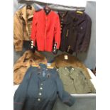 Miscellaneous soldiers uniforms & jackets - scarlet old, 1954 army battledress, two blue/green