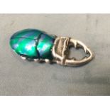 A silver plated vesta modelled as a stag beetle, the head and mandibles hinged above an enamelled