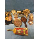 Miscellaneous carved and polychrome decorated wood items including boxes, an olivewood swallow