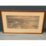 T Davison, watercolour with bodycolour, coastal view with figures titled Blyth 1937, signed &