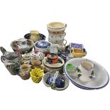 Miscellaneous ceramics including four floral chamber pots, jugs, bowls, handpainted plates, a