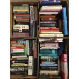 Four boxes of miscellaneous books - travel, religion, cooking, gardening, novels, biographies,