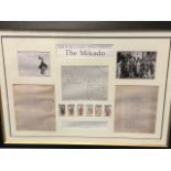 Framed facsimile ephemera relating to The D’Oyly Carte Opera Company - letters, a programme, a