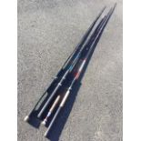 A South Bend Finesse 8ft 6in two piece fly rod; a 7ft Shakespeare Beta two-piece boat rod; a