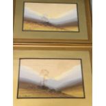 Frank Holme(?), watercolours, a pair, sunlit landscapes with sheep, signed, laid down & gilt framed.