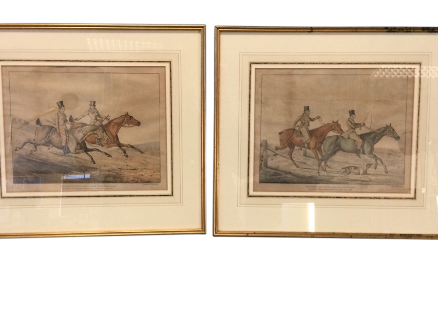 A pair of hunting prints after Alken, each with two riders in the field with titles, taken from