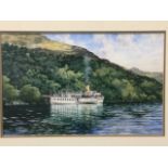 William Dobbie, watercolour, paddle steamer on loch, titled with Rowan Gallery label to verso - Maid