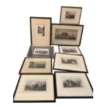 Nine old framed prints of Northumberland, mainly handcoloured steel engravings - Alnwick,