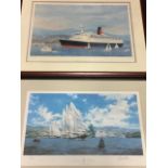 Bauwens, numbered limited edition lithographic print of the QE2 on the Clyde, signed in pencil on