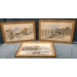 Percy Home, a set of three pencil & watercolour streetscape studies of Berwick upon Tweed, all