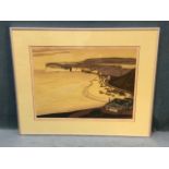 Will Taylor, linocut limited edition print, Saltburn-by-the-Sea coastal view, signed and numbered in