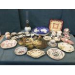 Miscellaneous ceramics including a Limoges oil lamp, an art nouveau Royal Doulton daisy pattern