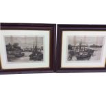 A Verey, a pair, monochrome Dutch harbour scenes with figures, published in 1896, signed in pencil