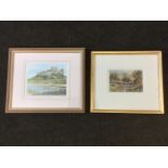 Watercolour, river valley scene, unsigned, mounted & framed, Dean Gallery label to verso attributing