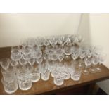 A collection of drinking glasses, mostly sets, brandy balloons, goblets, cocktail glasses, tumblers,