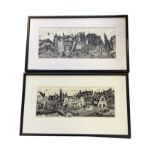 Claire Heminsley, monochrome prints, a pair, Auld Reekie & A Snippet of St Andrews, the latter