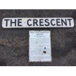 A painted cast sign for The Crescent with raised lettering; and an enamelled sign from Imperial