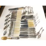 Miscellaneous silver plated flatware including ladles, a 12-piece fish set, a set of six