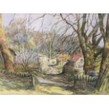 G. Hutchinson, watercolour - titled Farm at Woolsingham, signed and dated 1988, mounted and