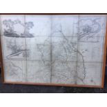 A framed 1769 Armstrong/Thomas Kitchin map of Northumberland, the 12 sheets on cloth formerly