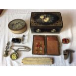 Miscellaneous collectors items including a set of Victorian brass sovereign scales, a mother-of-