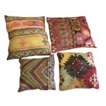 Four handwoven Turkish kelim cushions. (4)