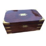 A Victorian brass bound rosewood writing slope, the box with military style handles and mounts