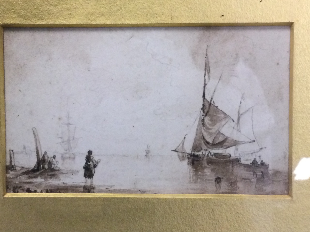 Fine nineteenth century pencil and sepia marine miniature studies, a pair, sailing boats on choppy - Bild 3 aus 3